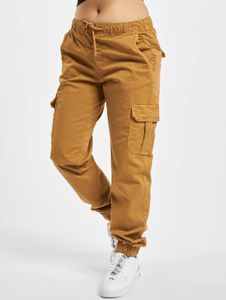 Jeans da donna URBAN CLASSICS eleganti ed elasticizzati con tasche con zip, in cotone, colore marrone