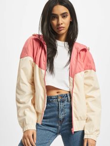 Chaqueta casual urbana clásica para mujer, capucha grande, bolsillos, 68 g/m², rosa/beige.