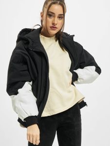 moderne Urban Classics Damen Jacke große Kapuze Reißverschluss 90 g/m² Schwarz/Weiß