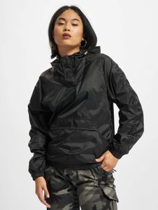 stylische Urban Classics Damen Jacke Kordelzug Kapuze 65 g/m² Schwarz