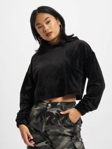weicher Urban Classics Damen Hoodie Stretch Rippbündchen Kapuze Schwarz