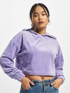 bequemer Urban Classics Damen Hoodie Stretch Rippbündchen Kapuze Violett