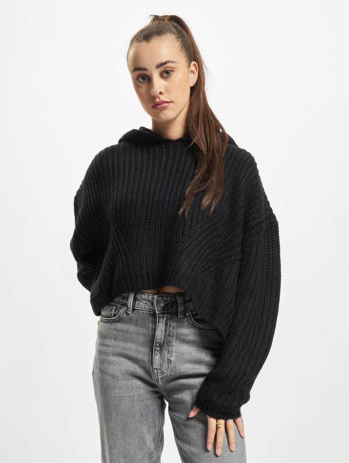 URBAN CLASSICS Damen Sweatshirt mit großer Kapuze Schwarz