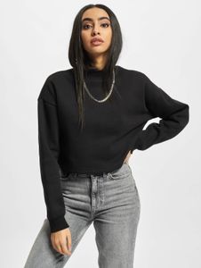 lässiges URBAN CLASSICS Damen Sweatshirt Rippbündchen Fleece 300 g/m² mit Baumwolle Schwarz