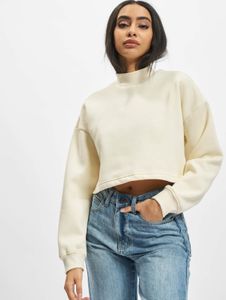 lässiges Urban Classics Damen Sweatshirt Rippbündchen Fleece 300 g/m² mit Baumwolle Ecru-Weiß
