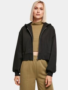 Felpa con cappuccio da donna Casual Urban Classics, cappuccio grande, chiusura a zip, cotone 300 g/m², nera
