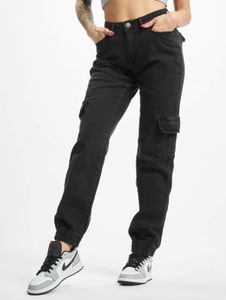 lässige Urban Classics Damen Jeans Stretch Reißverschluss Taschen Schwarz