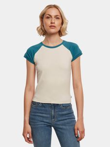 Camiseta deportiva elástica para mujer Urban Classics de 180 g/m² con algodón, color blanco crema/azul petróleo.