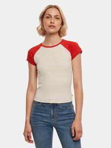 T-shirt stretch sport Urban Classics pour femme, 180 g/m², 100 % coton, blanc crème/rouge