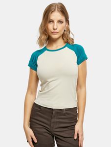T-shirt stretch femme Urban Classics confortable, 180 g/m², coton, beige/turquoise