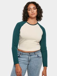 lässiges Urban Classics Damen Sweatshirt Stretch 180 g/m² mit Baumwolle Creme-Weiß/Petrol-Blau