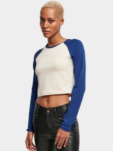 bequemes Urban Classics Damen Sweatshirt Stretch 180 g/m² mit Baumwolle Creme-Weiß/Blau