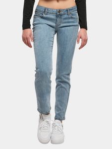 stylische Urban Classics Damen Jeans Straight Fit Stretch Reißverschluss mit Baumwolle Blau
