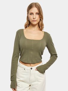 bequemes Urban Classics Damen T-Shirt Stretch Reißverschluss 180 g/m² mit Baumwolle Khaki