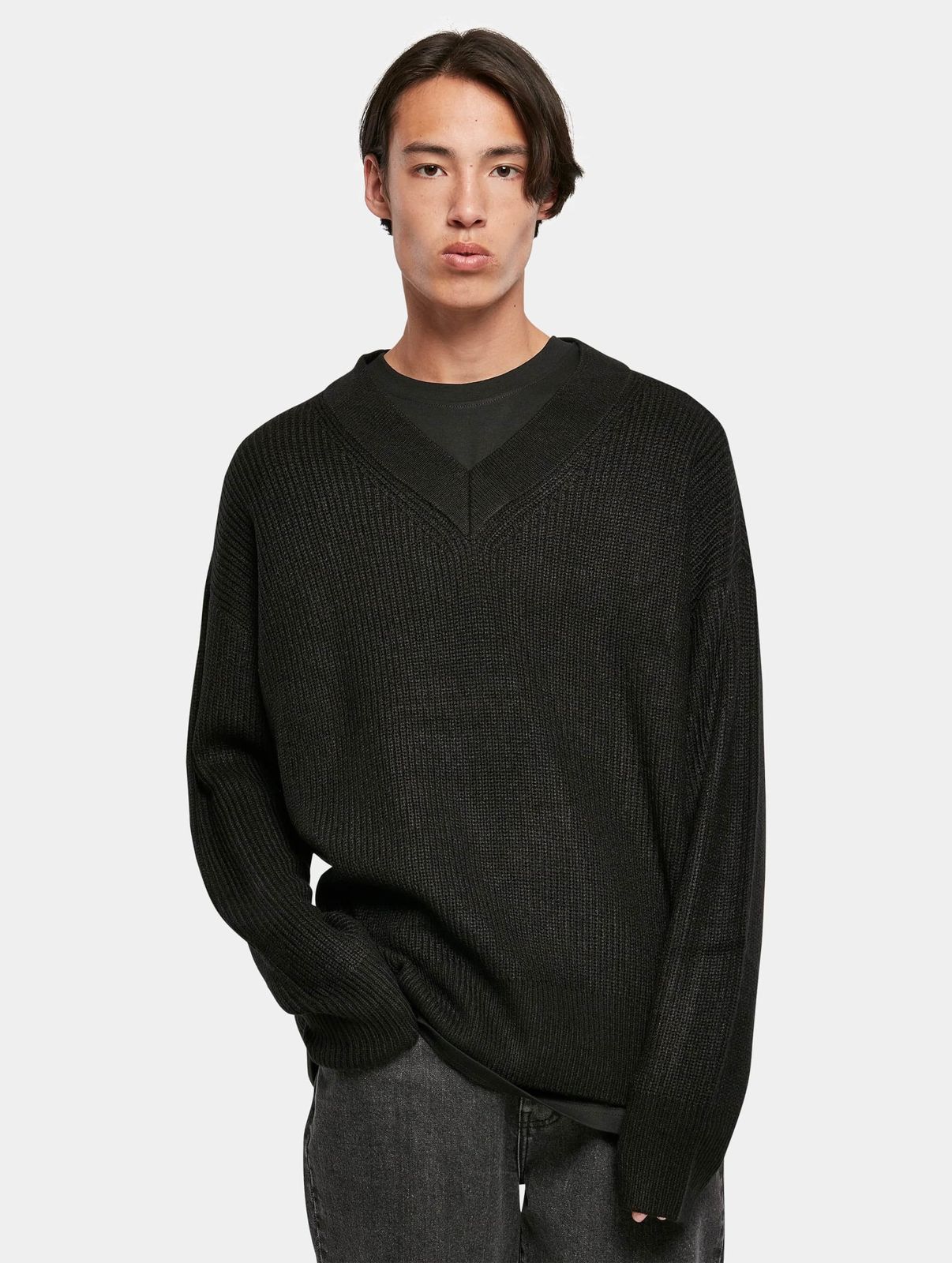 URBAN CLASSICS Herren Sweatshirt V-Ausschnitt Schwarz