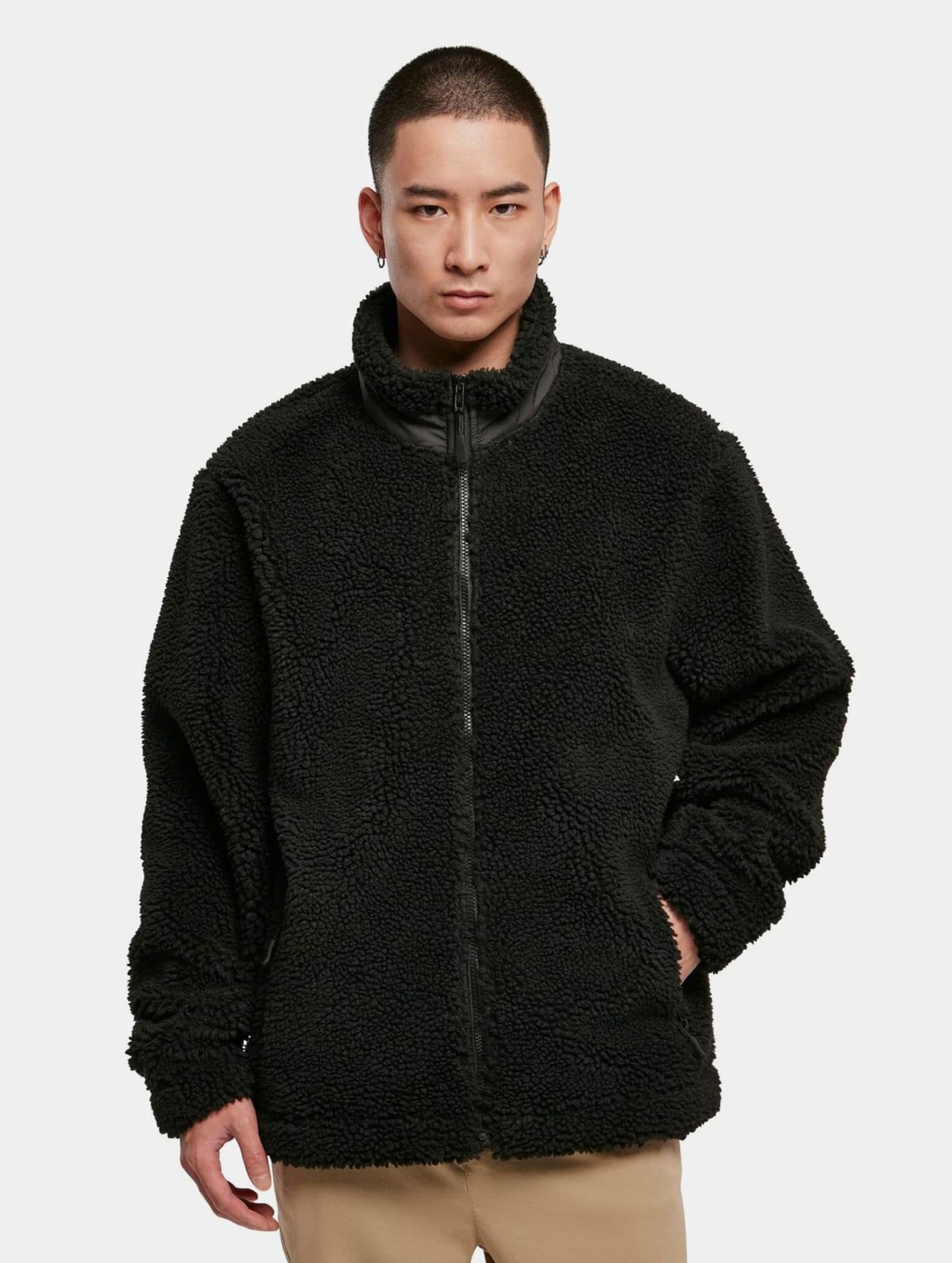Urban Classics Herren Sherpa Jacke mit Reißverschluss Schwarz
