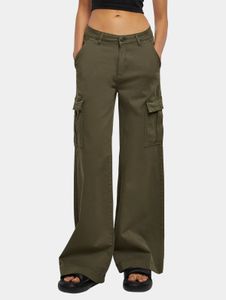 bequeme Urban Classics Damen Jeans Stretch Reißverschluss Taschen mit Baumwolle Khaki