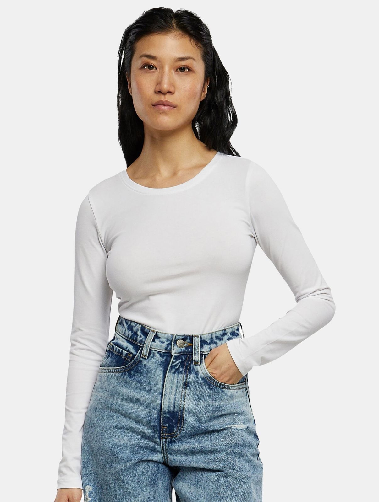 URBAN CLASSICS Damen Sweatshirt Slim Fit Baumwolle Weiß