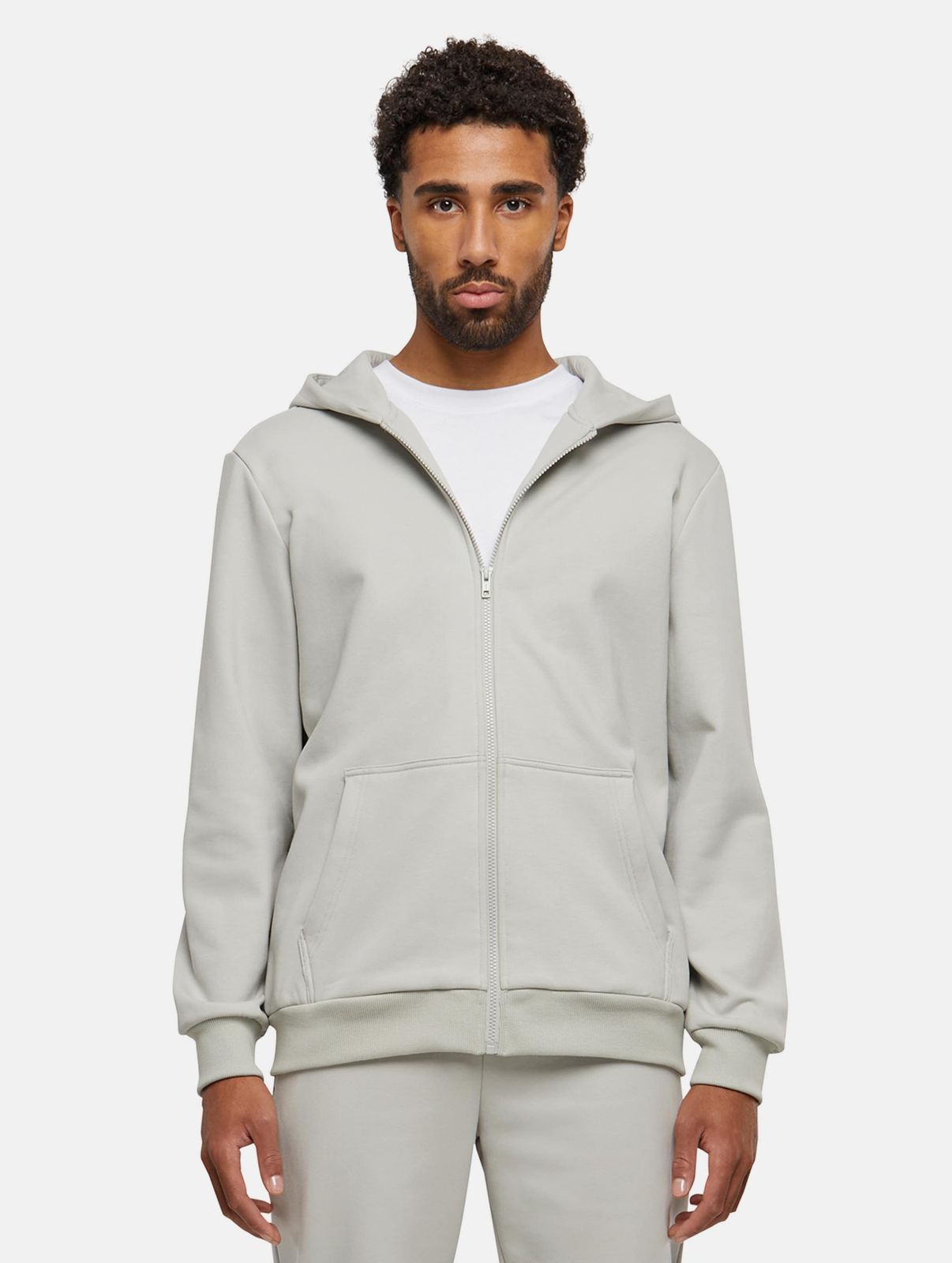 Soft Urban Classics Men's Hoodie, Stretch, Zip-Up, Ribbed Cuffs with Cotton, Grey