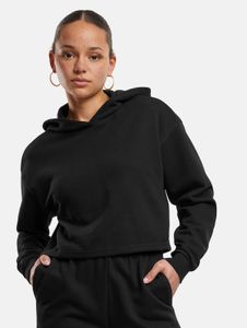 lässiger Urban Classics Damen Hoodie Rippbündchen Kapuze 280 g/m² Schwarz