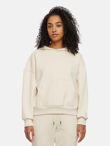 moderner Urban Classics Damen Hoodie Stretch Rippbündchen Kapuze mit Baumwolle Ecru-Weiß