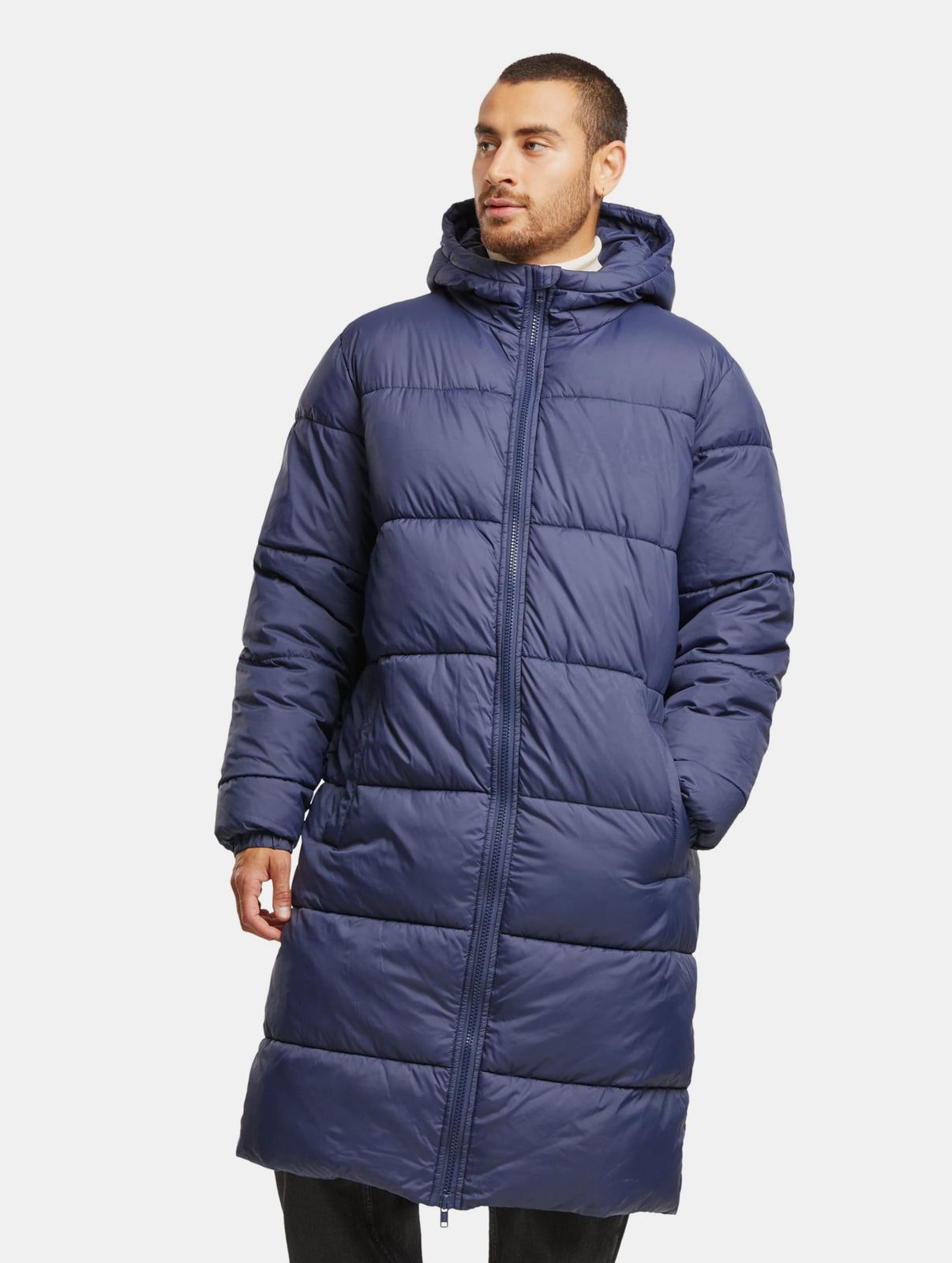 URBAN CLASSICS Herren Puffer Coat Kapuze Navy