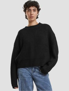 modernes Urban Classics Damen Sweatshirt Rippbündchen Oversize Schwarz
