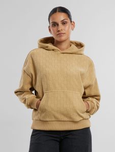 moderner Urban Classics Damen Hoodie Rippbündchen Kapuze Beige