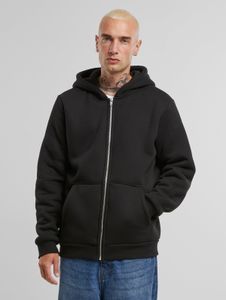 Sudadera con capucha cómoda para hombre de URBAN CLASSICS con cremallera, puños acanalados, algodón, color negro.