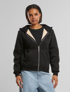 lässiger Urban Classics Damen Hoodie Reißverschluss Rippbündchen mit Baumwolle Schwarz