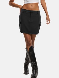 leichtes Urban Classics Damen Kleid Stretch Reißverschluss Taschen Schwarz