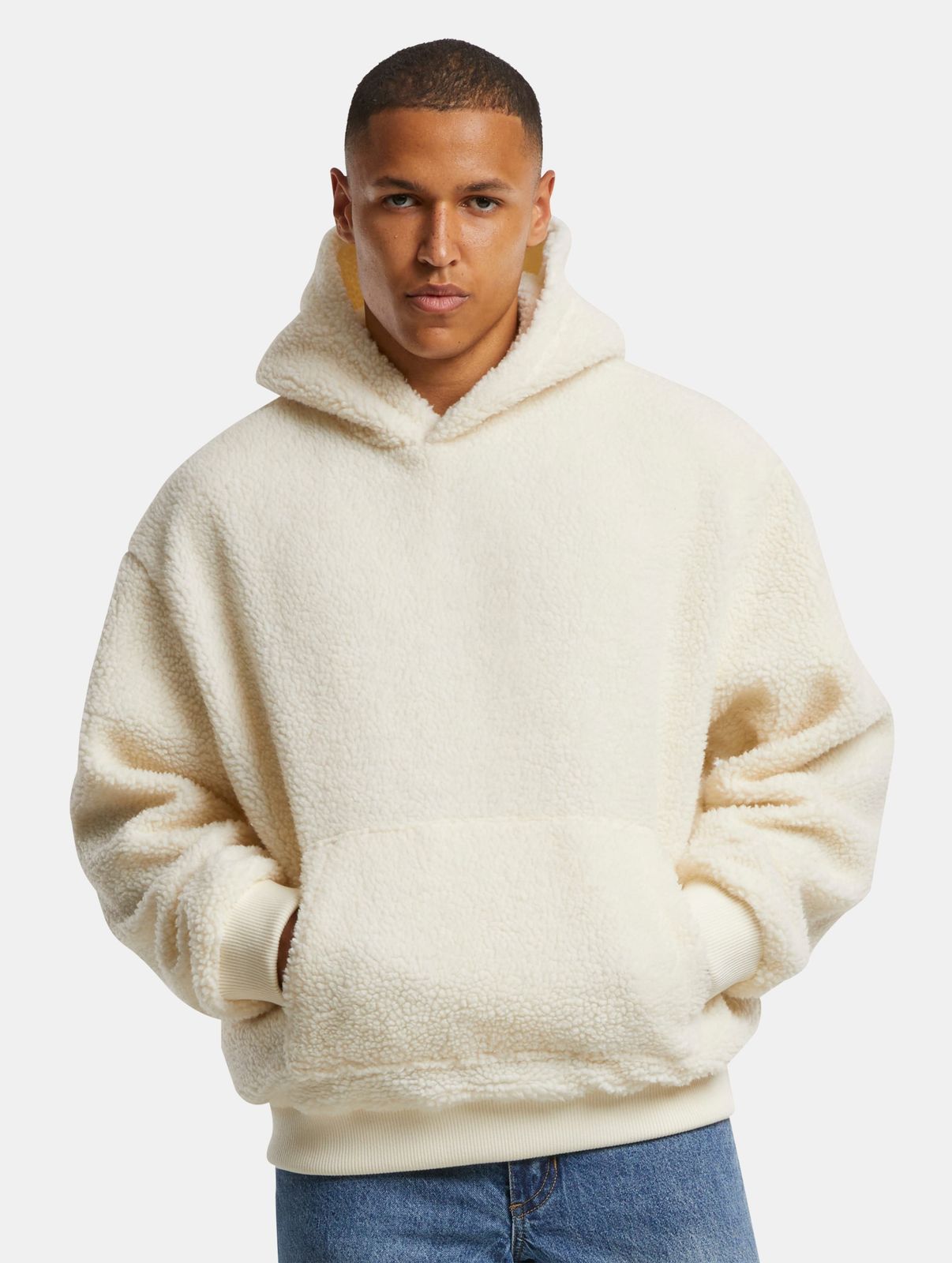 bequemer URBAN CLASSICS Herren Hoodie Rippbündchen Kapuze Ecru-Weiß