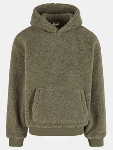 Felpa con cappuccio da uomo Casual URBAN CLASSICS con polsini a coste, colore verde.