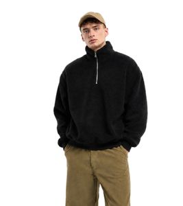 Modisches URBAN CLASSICS Herren Teddy-Fleece Sweatshirt – Oversized Pullover mit Half-Zip & Stehkragen in Schwarz