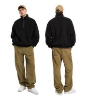 Modisches URBAN CLASSICS Herren Teddy-Fleece Sweatshirt – Oversized Pullover mit Half-Zip & Stehkragen in Schwarz