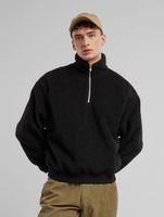 Modisches URBAN CLASSICS Herren Teddy-Fleece Sweatshirt – Oversized Pullover mit Half-Zip & Stehkragen in Schwarz