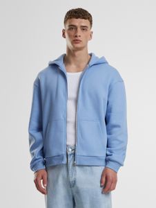 Sudadera con capucha para hombre Modern URBAN CLASSICS con cordón ajustable y cremallera, algodón de 330 g/m², azul.