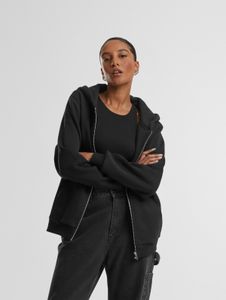 moderner URBAN CLASSICS Damen Hoodie Reißverschluss Rippbündchen 330 g/m² mit Baumwolle Schwarz