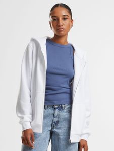 bequemer Urban Classics Damen Hoodie Reißverschluss Rippbündchen 330 g/m² mit Baumwolle Weiß