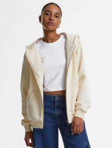 weicher Urban Classics Damen Hoodie Reißverschluss Rippbündchen 330 g/m² mit Baumwolle Ecru-Weiß