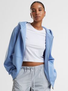 lässiger URBAN CLASSICS Damen Hoodie Reißverschluss Rippbündchen 330 g/m² mit Baumwolle Blau