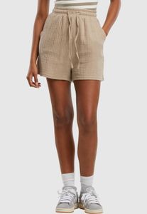 bequeme Urban Classics Damen Shorts Kordelzug Taschen mit Baumwolle Beige