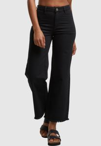 Comodi jeans da donna Urban Classics, vestibilità dritta, elasticizzati, chiusura con zip, in cotone, neri