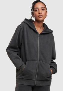 bequemes Urban Classics Damen Sweatshirt Reißverschluss Rippbündchen 330 g/m² mit Baumwolle Grau