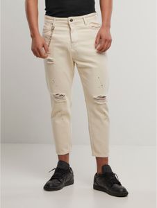 Jean homme 2Y Premium confortable, coupe droite, fermeture éclair, beige
