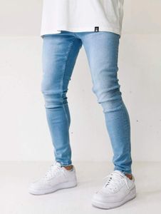 Pantalones vaqueros modernos de hombre 2Y premium, corte ajustado, elásticos, color azul.