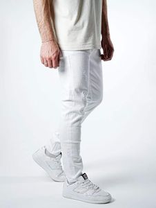 Pantalones vaqueros ajustados Casual 2Y Premium para hombre con cremallera y algodón, color blanco.