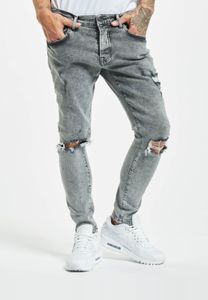 Elegantes pantalones vaqueros ajustados elásticos para hombre 2Y Premium con cremallera, de algodón, color gris.