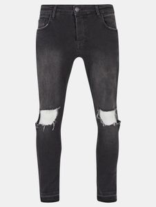 Jeans ajustados elásticos de algodón, elegantes, para hombre, talla 2Y Premium, con cremallera, color negro.