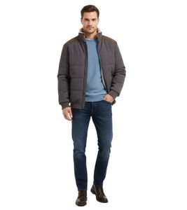 Giacca invernale da uomo trapuntata e sostenibile con dettagli in similpelle, modello 921855, grigio ardesia/marrone